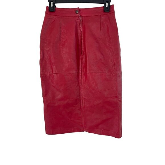 Joie De Vie Vintage Womens Skirt Size 6 Red Leather Snap Slit Mini India - Picture 2 of 7